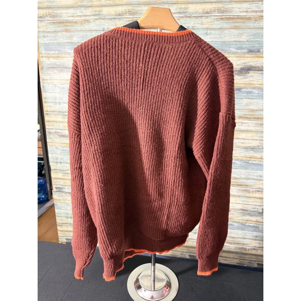 Vintage Pullover Sweater Large Coffee Brown Excellent Ribbed Good Vibes Patch - Picture 4 of 4